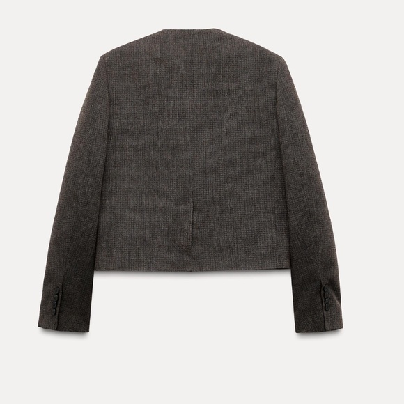 Zara brown marl V-neck viscose and cotton cropped blazer coat NWT - Picture 13 of 14